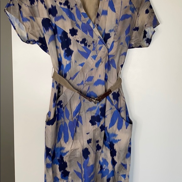 Boss Hugo Boss belted wrap dress blue/grey Sz 0 - Picture 4 of 8